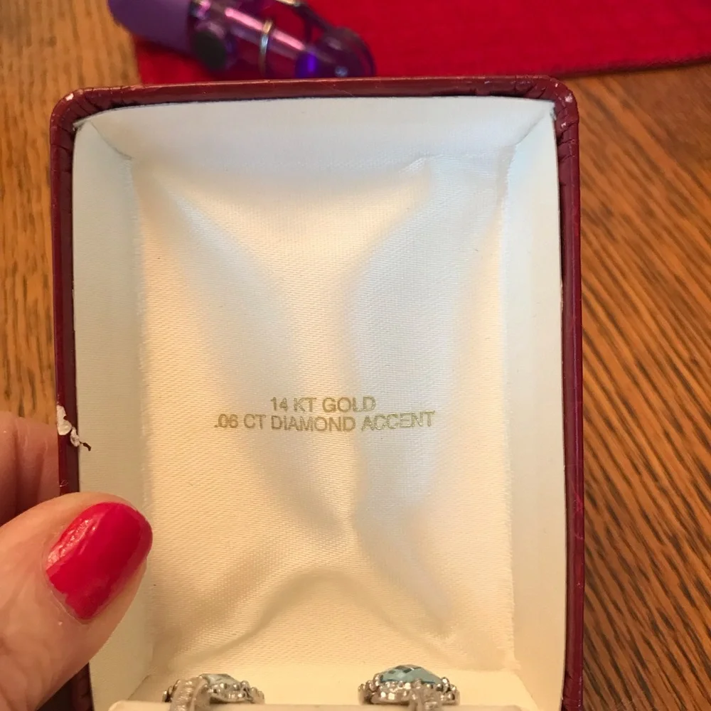 14K WHITE GOLD LARGE AQUAMARINE STONES PIERCED EARRINGS NWT - Picture 12 of 16